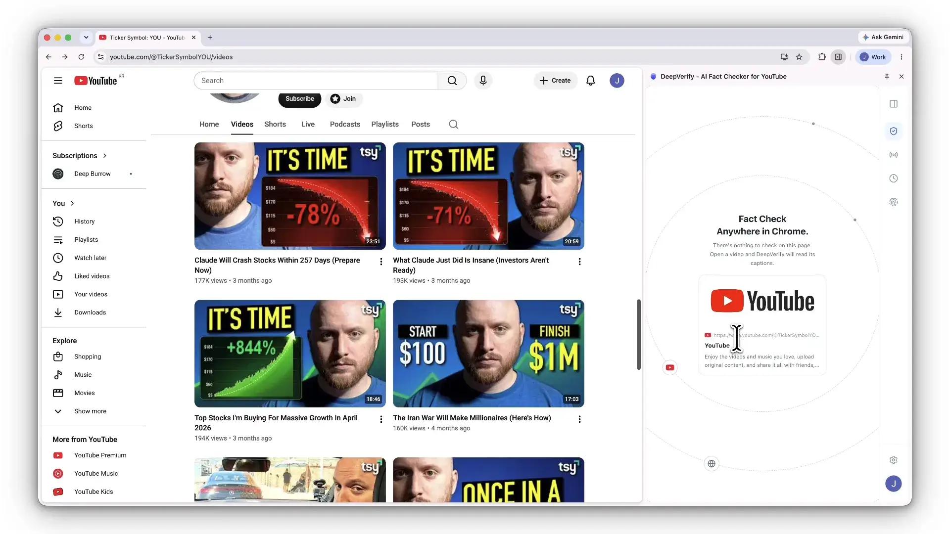 The DeepVerify trust card on a YouTube video, with colour coded claim markers along the progress bar and an overall reliability score