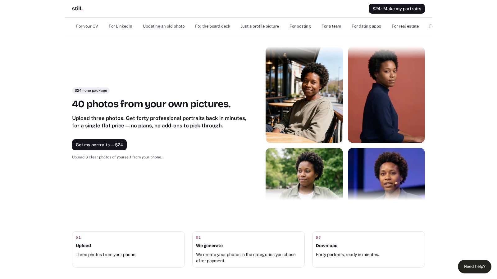 still. — AI headshots and portraits