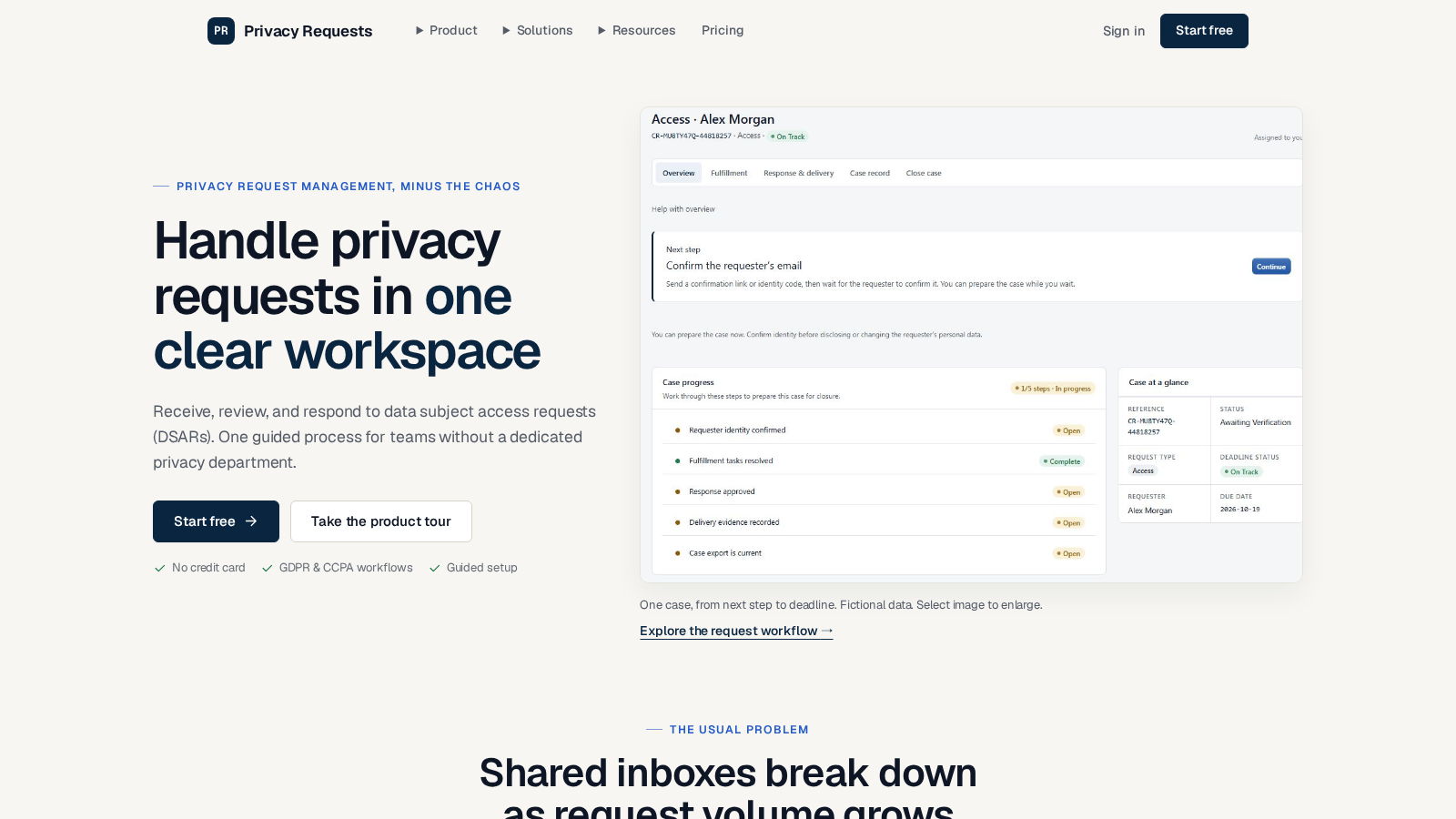 PrivacyRequests — Track privacy requests from intake through secure delivery