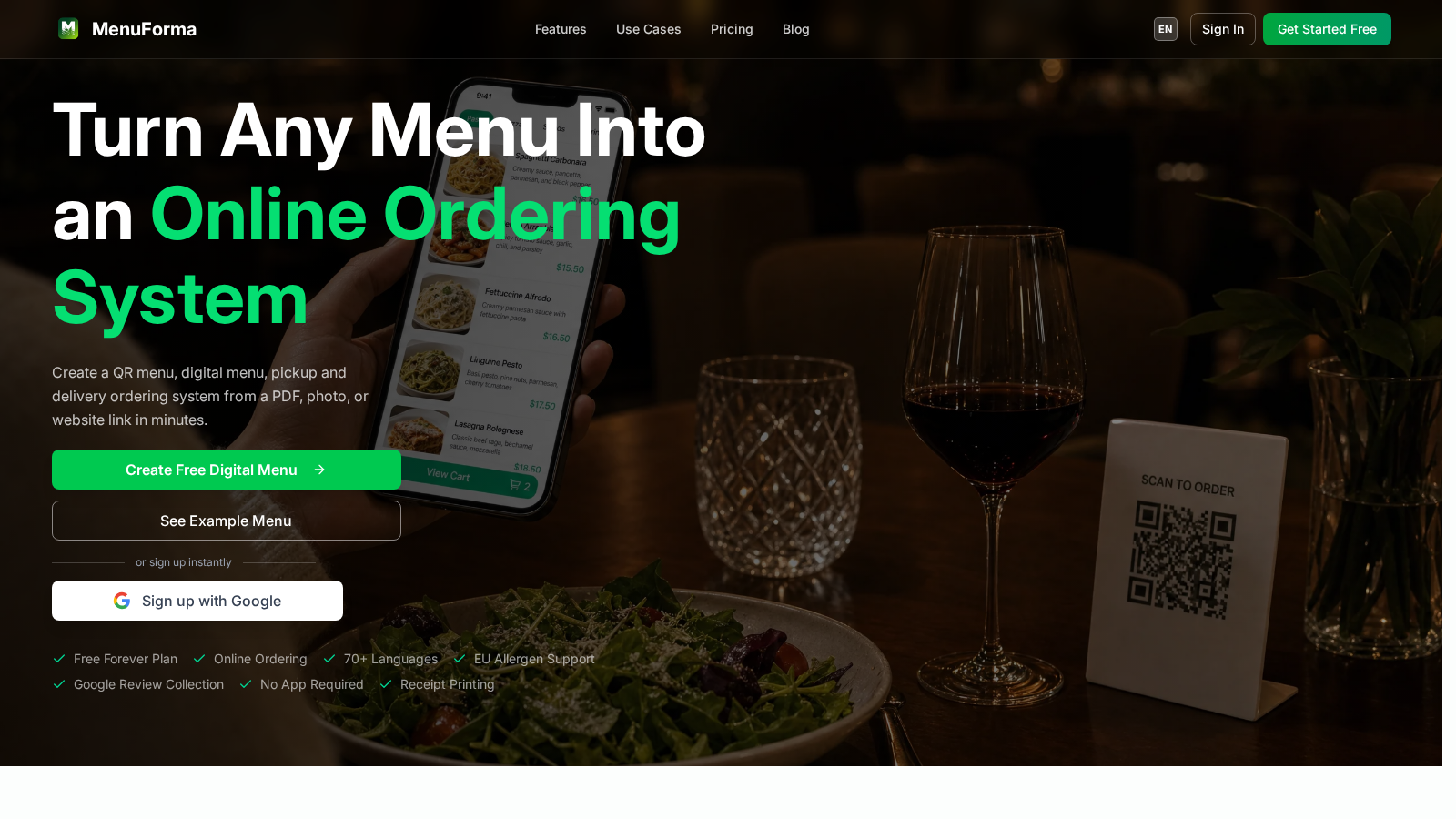 MenuForma – QR Menu & Online Ordering